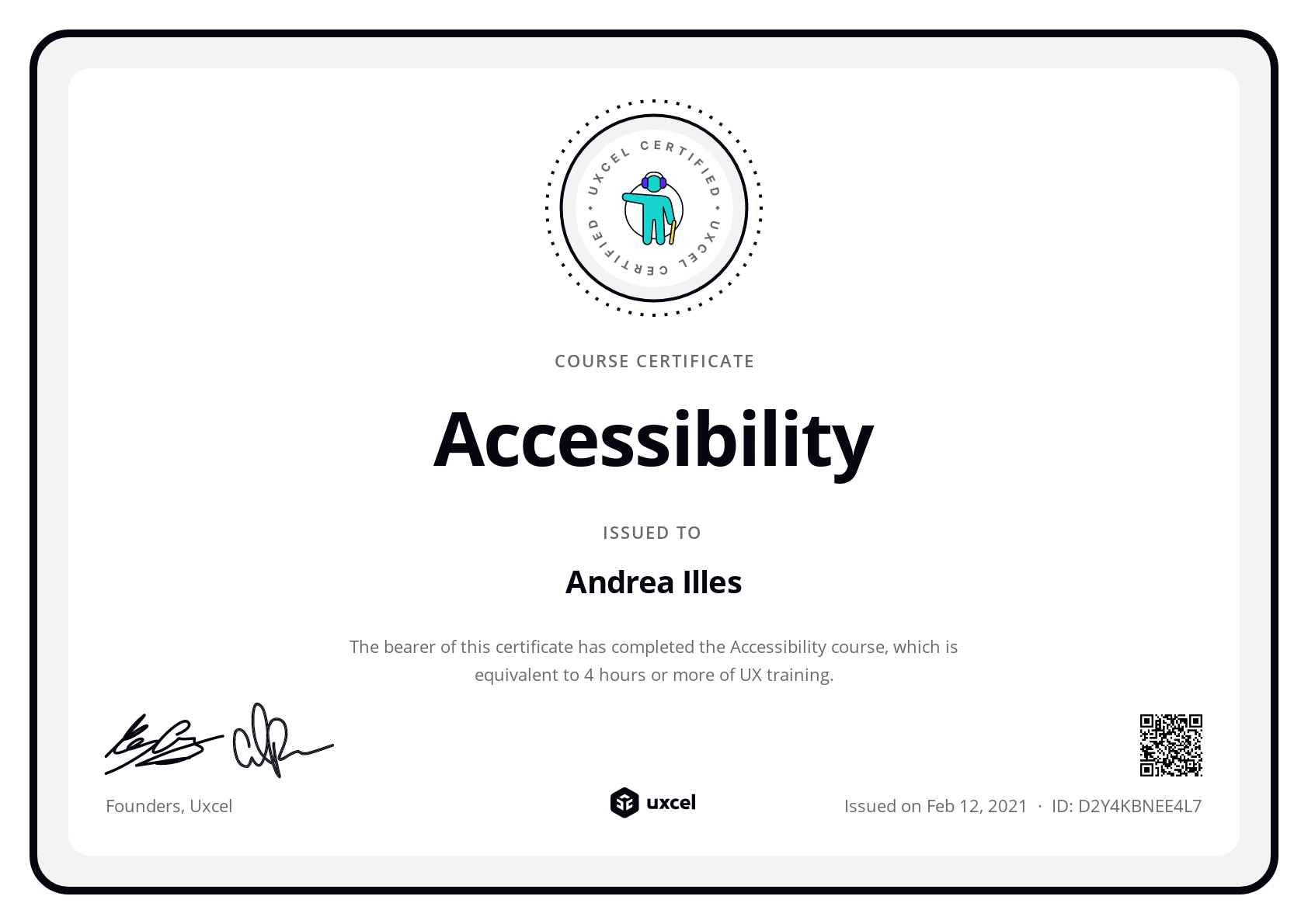 Andrea Illes's certificate